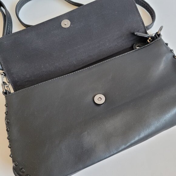 David Jones Purse Women's Paris Black Studded Faux Leather Shoulder Bag Purse - Picture 5 of 10